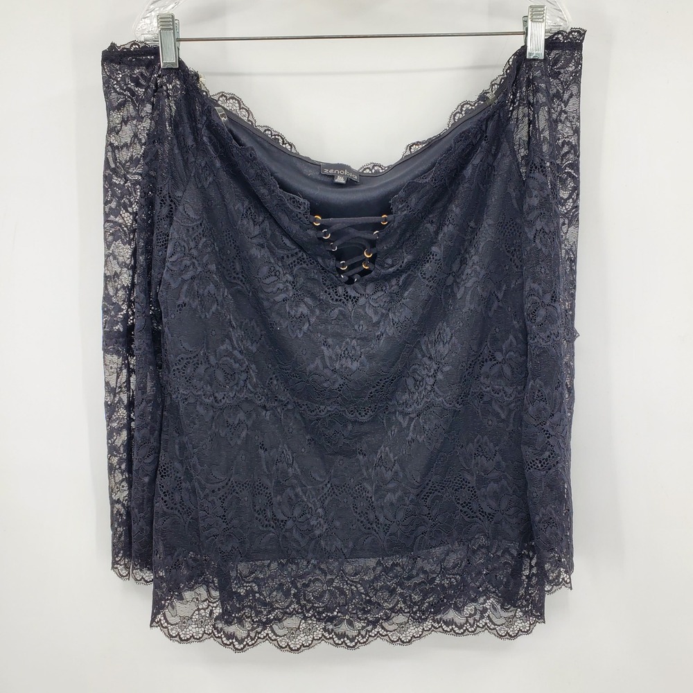 Zenobia Black Lace Off Shoulder Top 3XL Lace Up Witchy Goth Steampunk Grunge